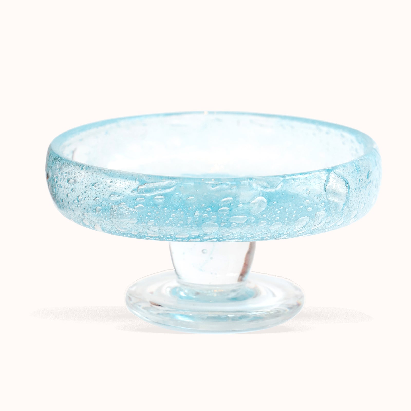 Vintage mid century glass green/blue cake sweet selling stand bowl - hand blown