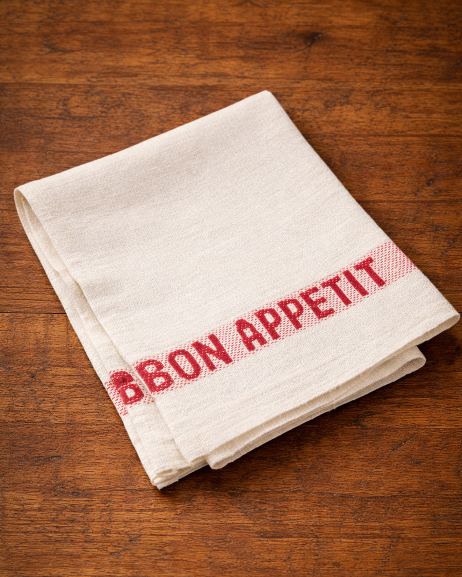 Bon Appetit Linen Napkins in White and Red