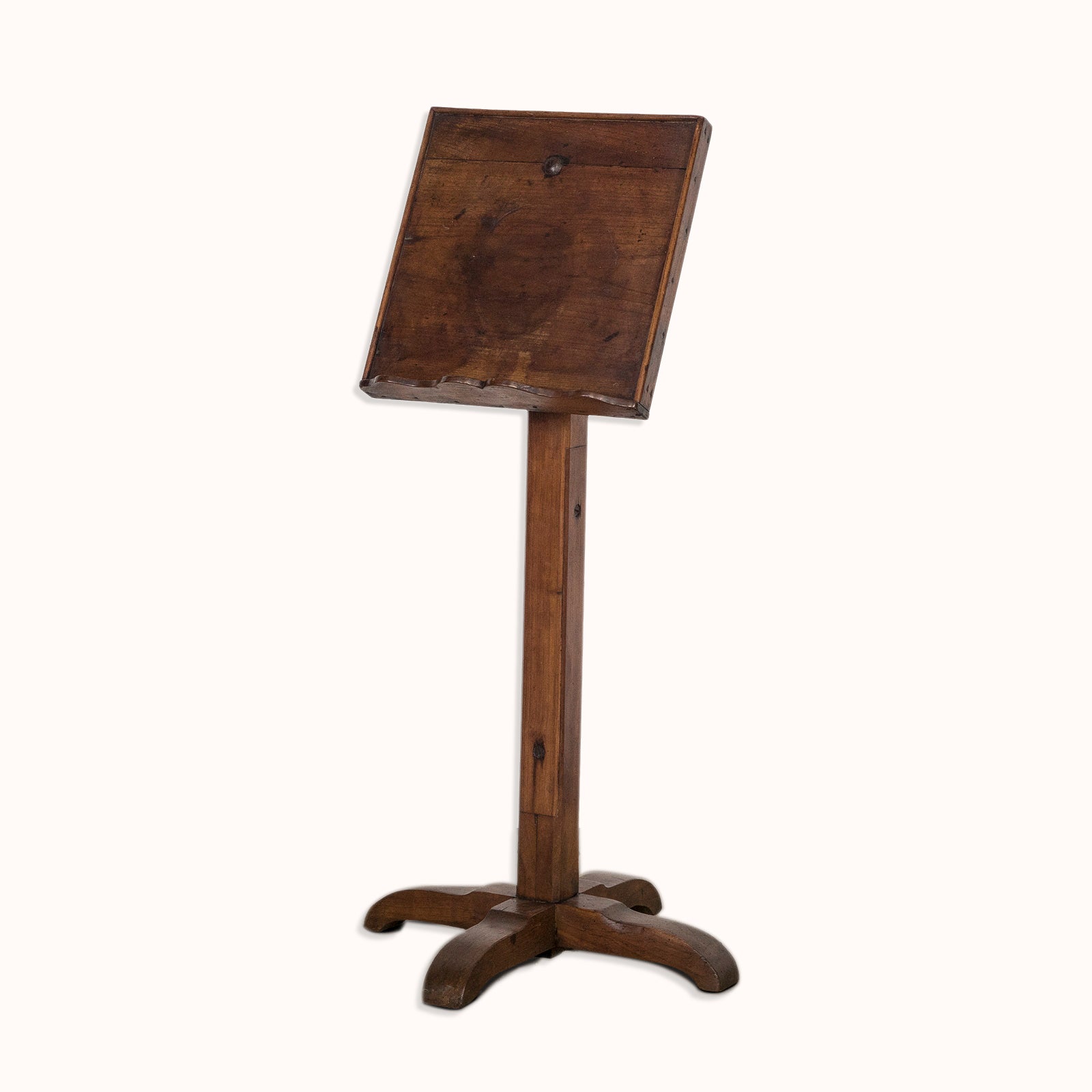 An antique wooden reading stand or book stand with an adjustable top and a rectangular base, available at Wildschut Antiques