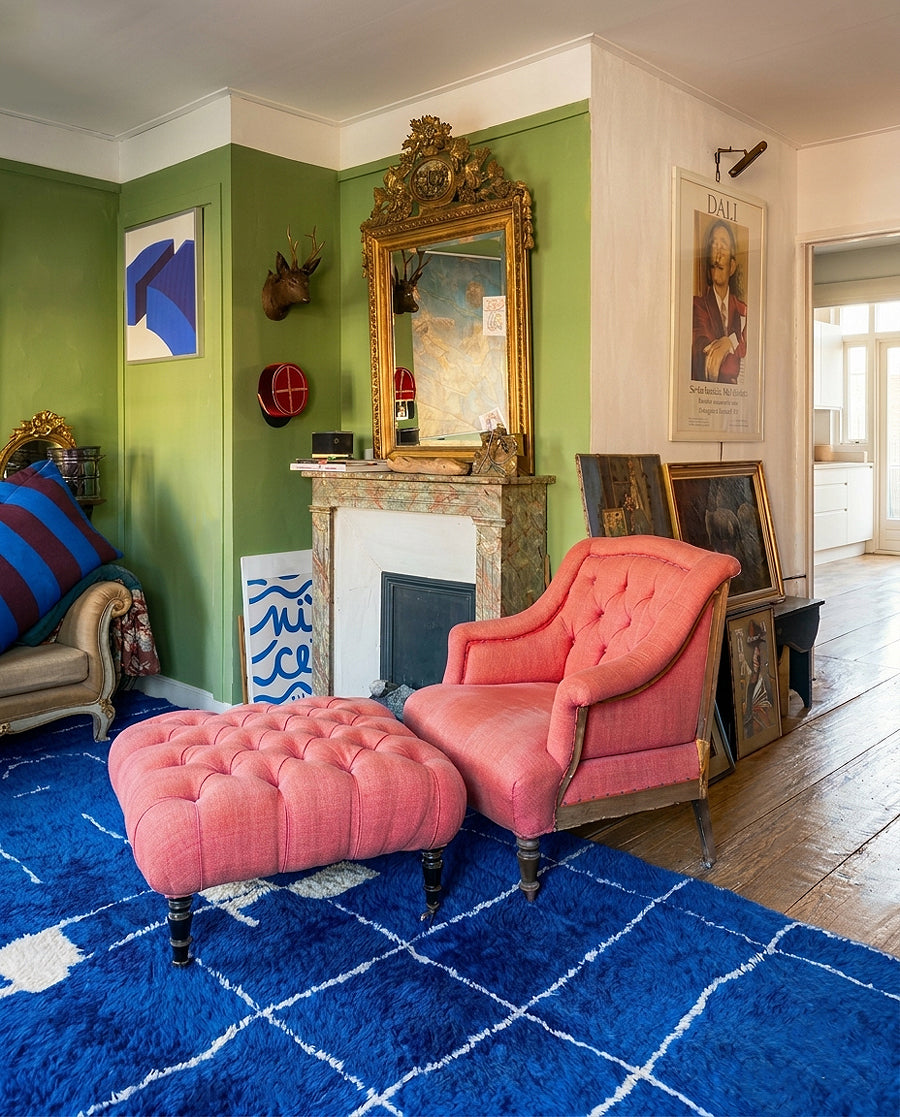 Napoleon III Brique Linen Salon Chair & Tufted Footstool