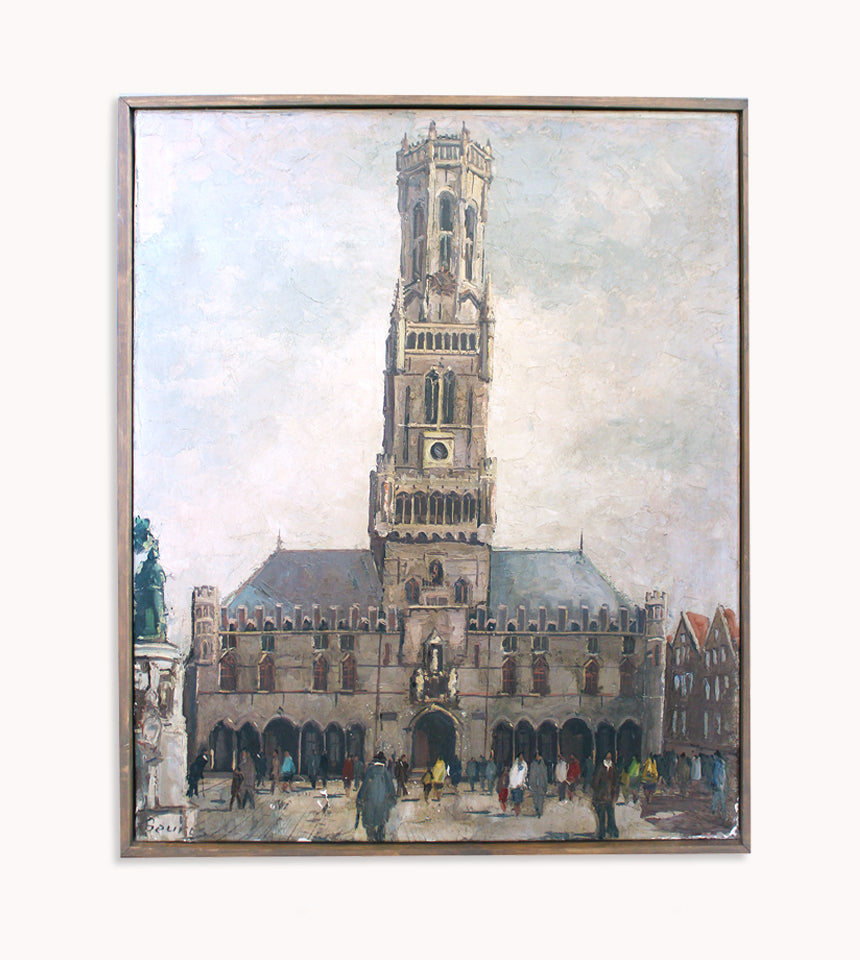 Mid Century Oil Painting of Bruges Oil Painting