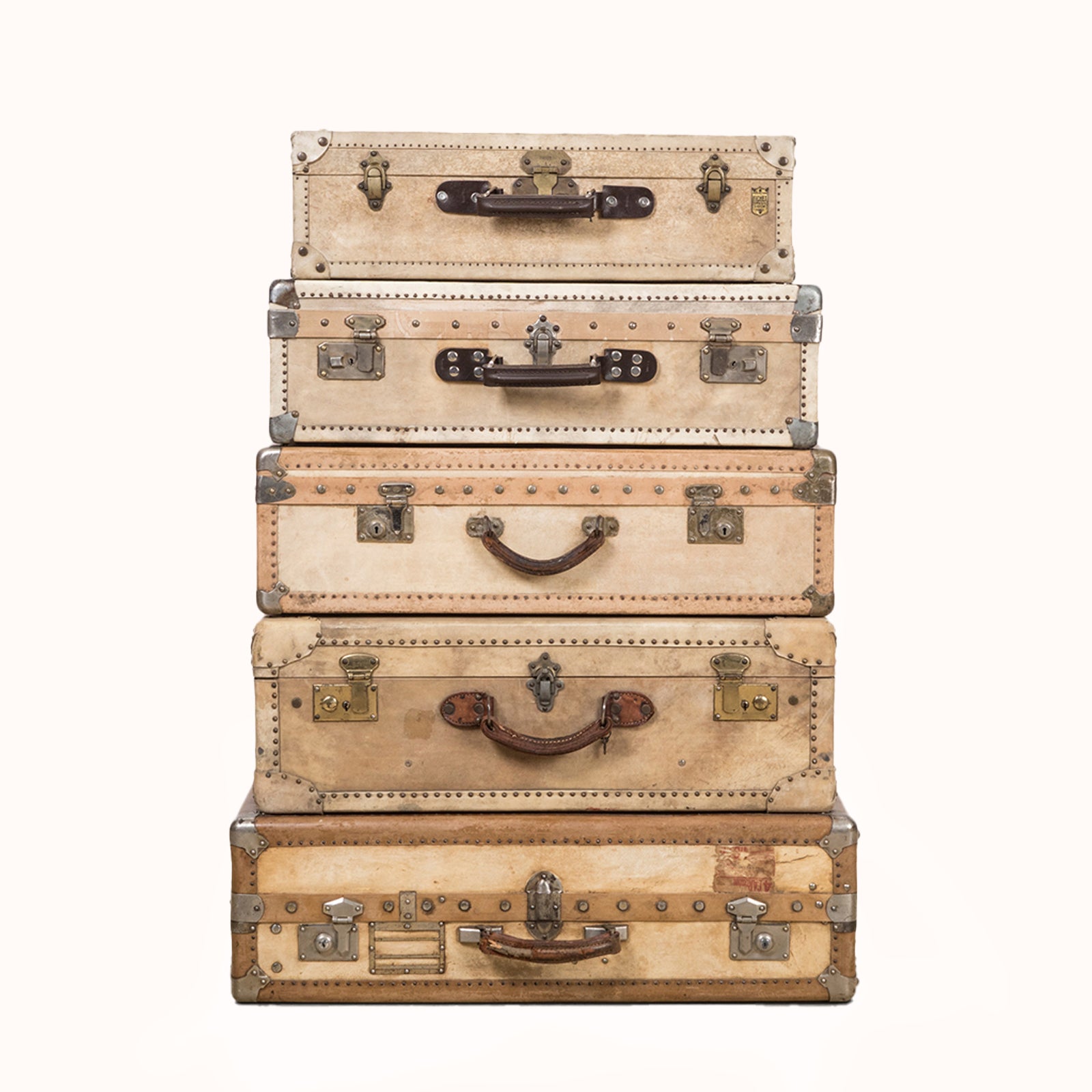Vintage Collection of Vellum White Leather Suitcases