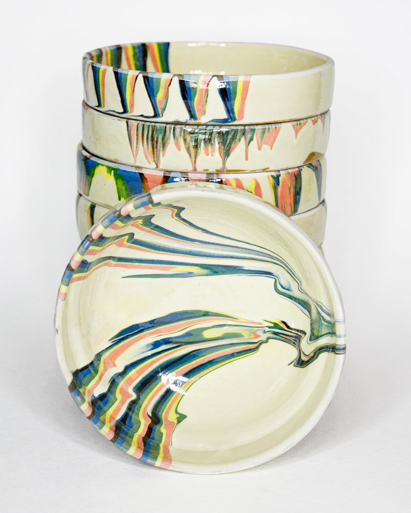 Hand-Painted Marbled Earthenware Bowls | Creme & Rainbow
