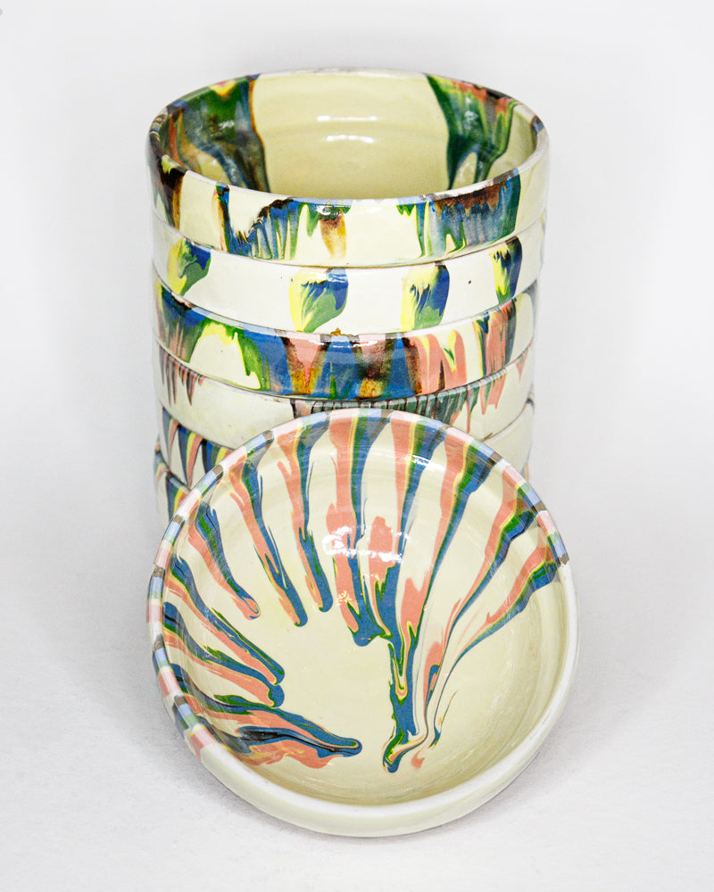 Hand-Painted Marbled Earthenware Bowls | Creme & Rainbow