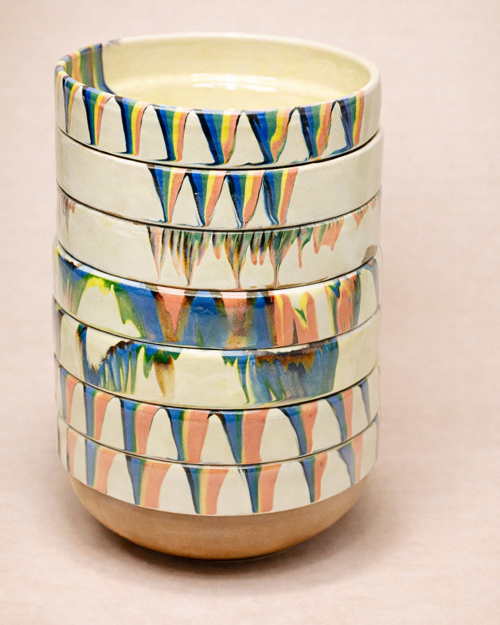 Hand-Painted Marbled Earthenware Bowls | Creme & Rainbow