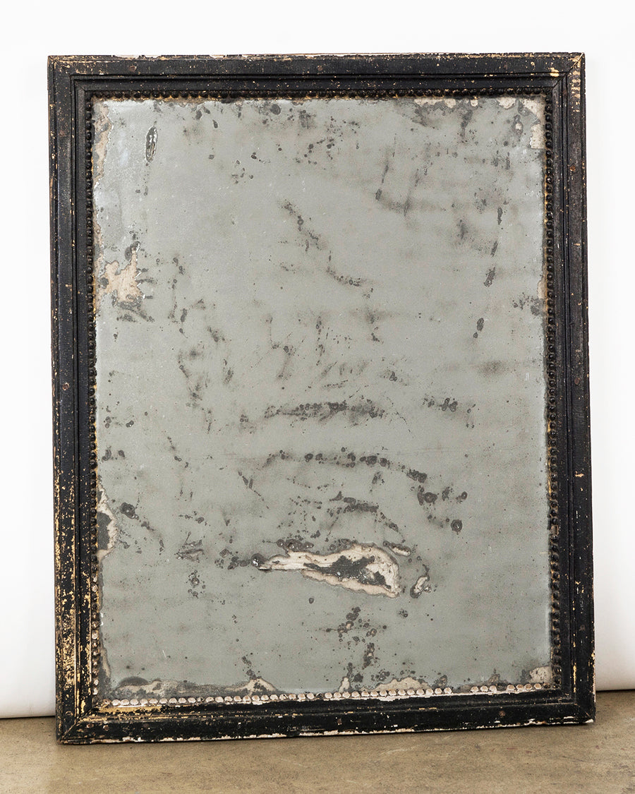 Late 19th C French Antique Mirror with Black Painted Frame