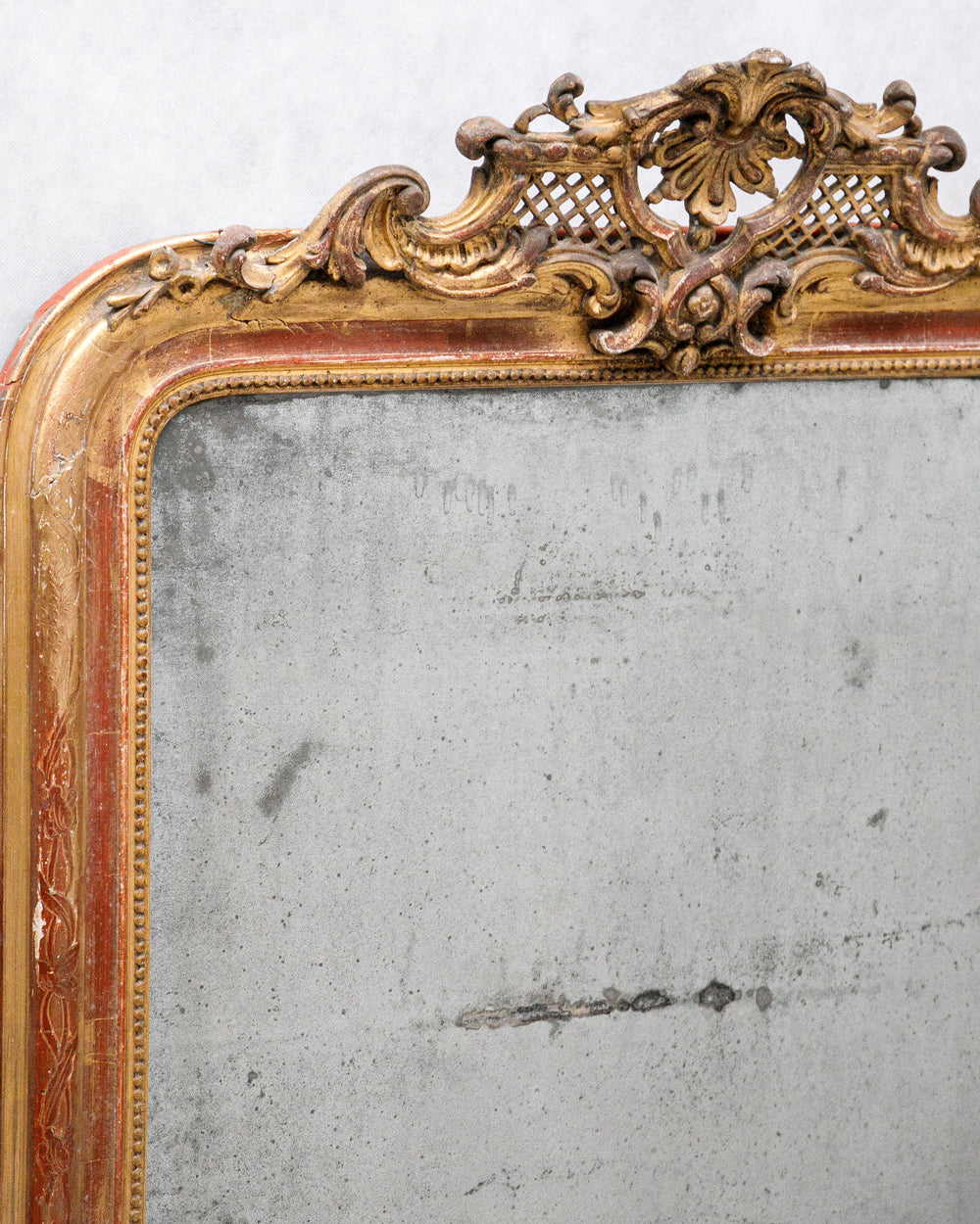 19th C Distressed Louis Philippe Mirror with Crest