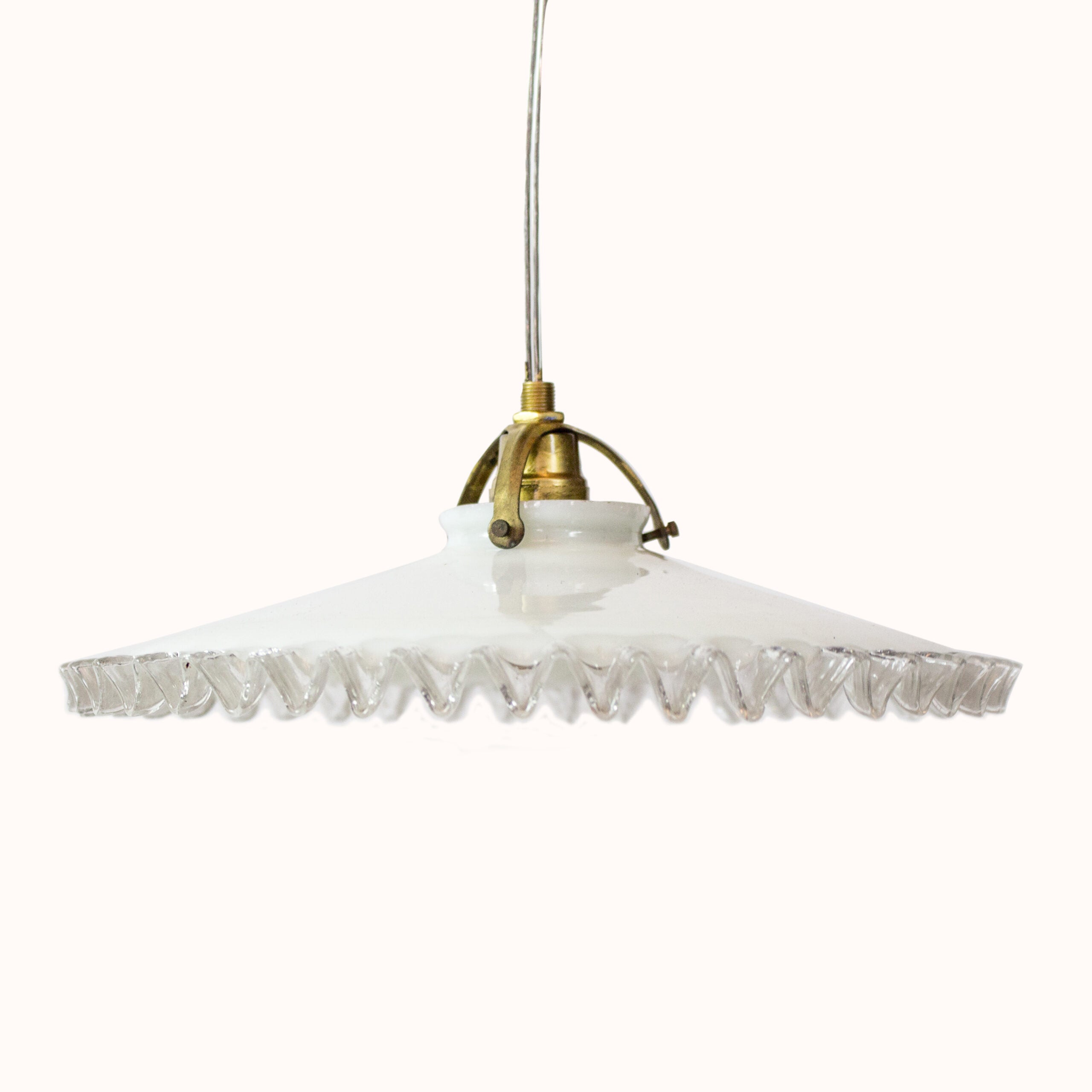 Vintage French White Glass Frilled Pendant Light