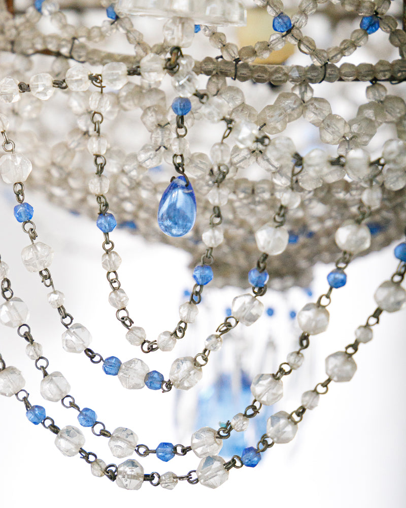 19th Century Italian Beaded Chandelier with Sapphire Blue Drops