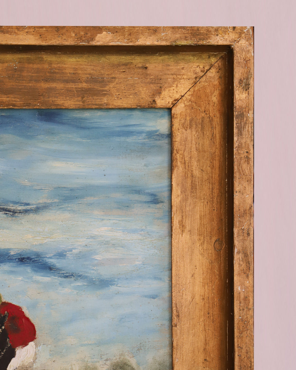 Close-up of a 19th Century Antique Painting of Jockeys in Action by Giacomo Varese, depicting multiple horses with jockeys riding them, enclosed in a gilded frame