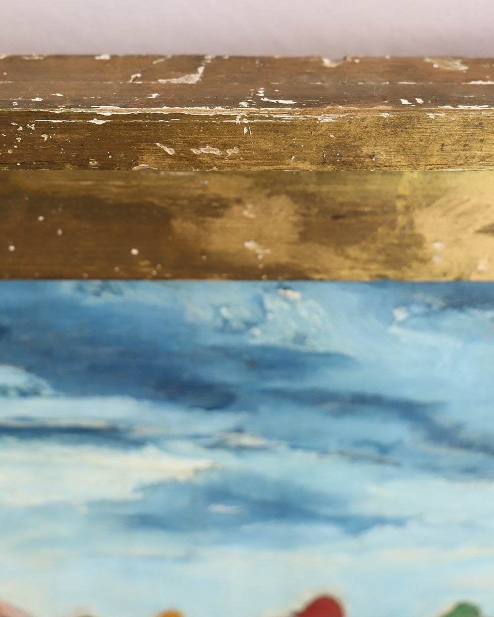 Close-up of a 19th Century Antique Painting of Jockeys in Action by Giacomo Varese, depicting multiple horses with jockeys riding them, enclosed in a gilded frame