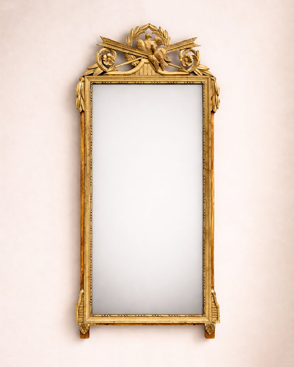 Large Marriage Mirror with Birds and Arrows Crest