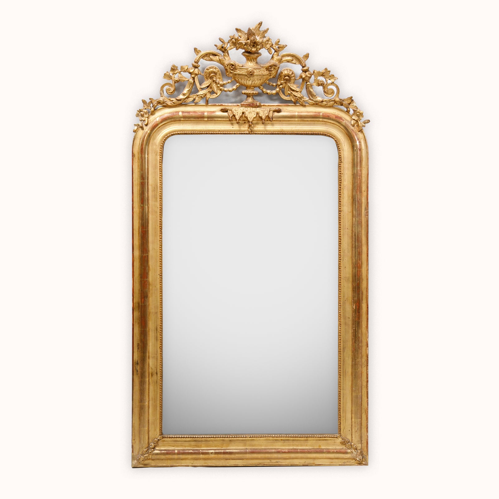 19th C Louis Philippe Mirror with Vase and Flower Crest
