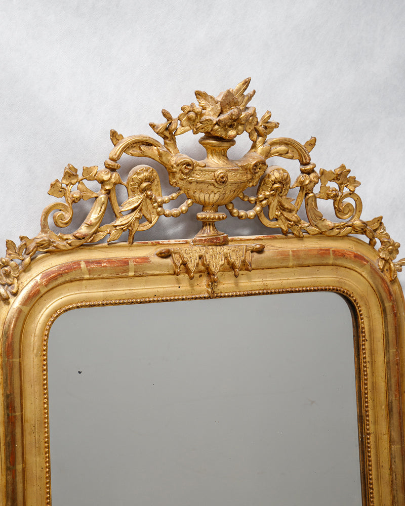 19th C Louis Philippe Mirror with Vase and Flower Crest