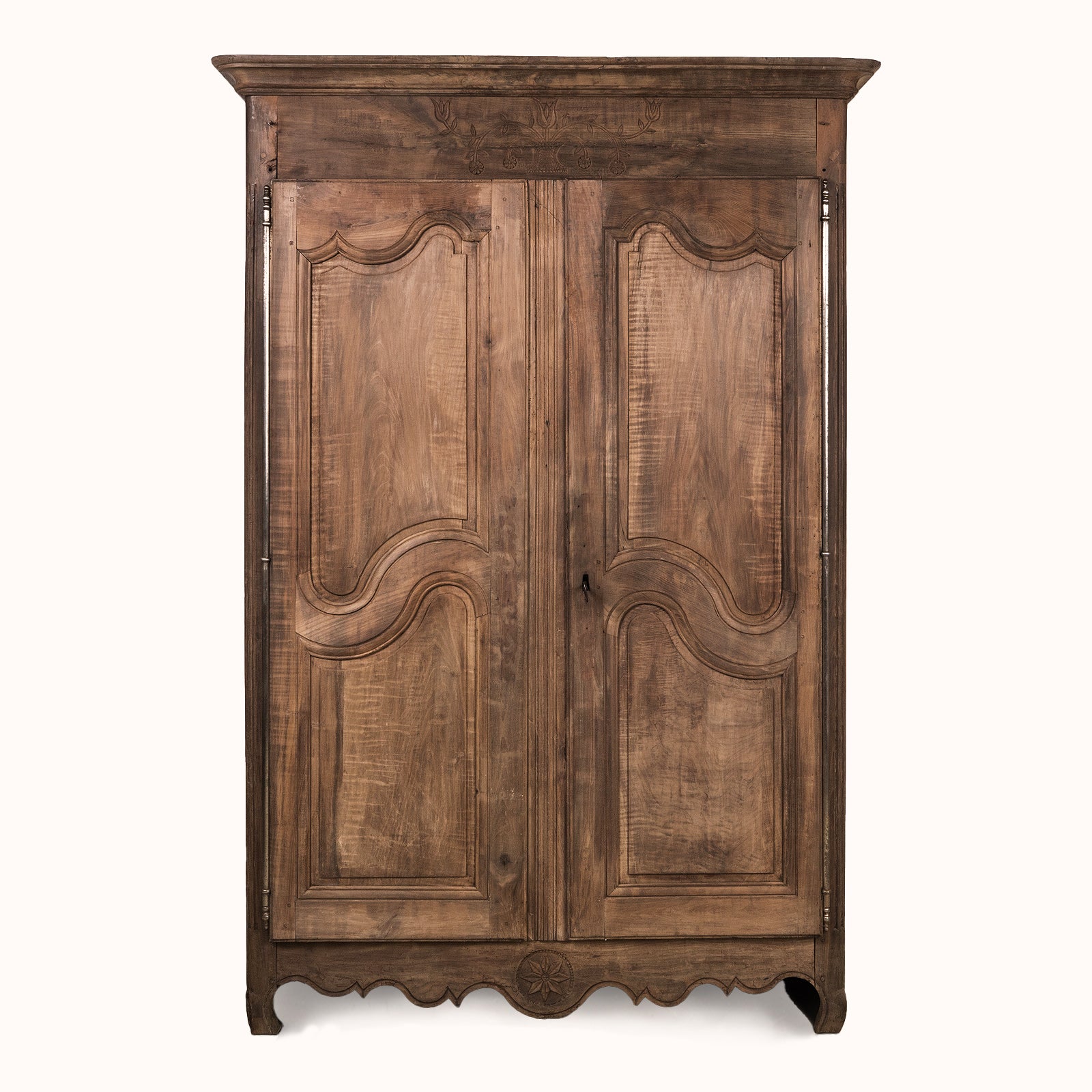 19th C Antique French Louis XV style armoire with double doors and rustic wooden texture, available at Wildschut Antiques