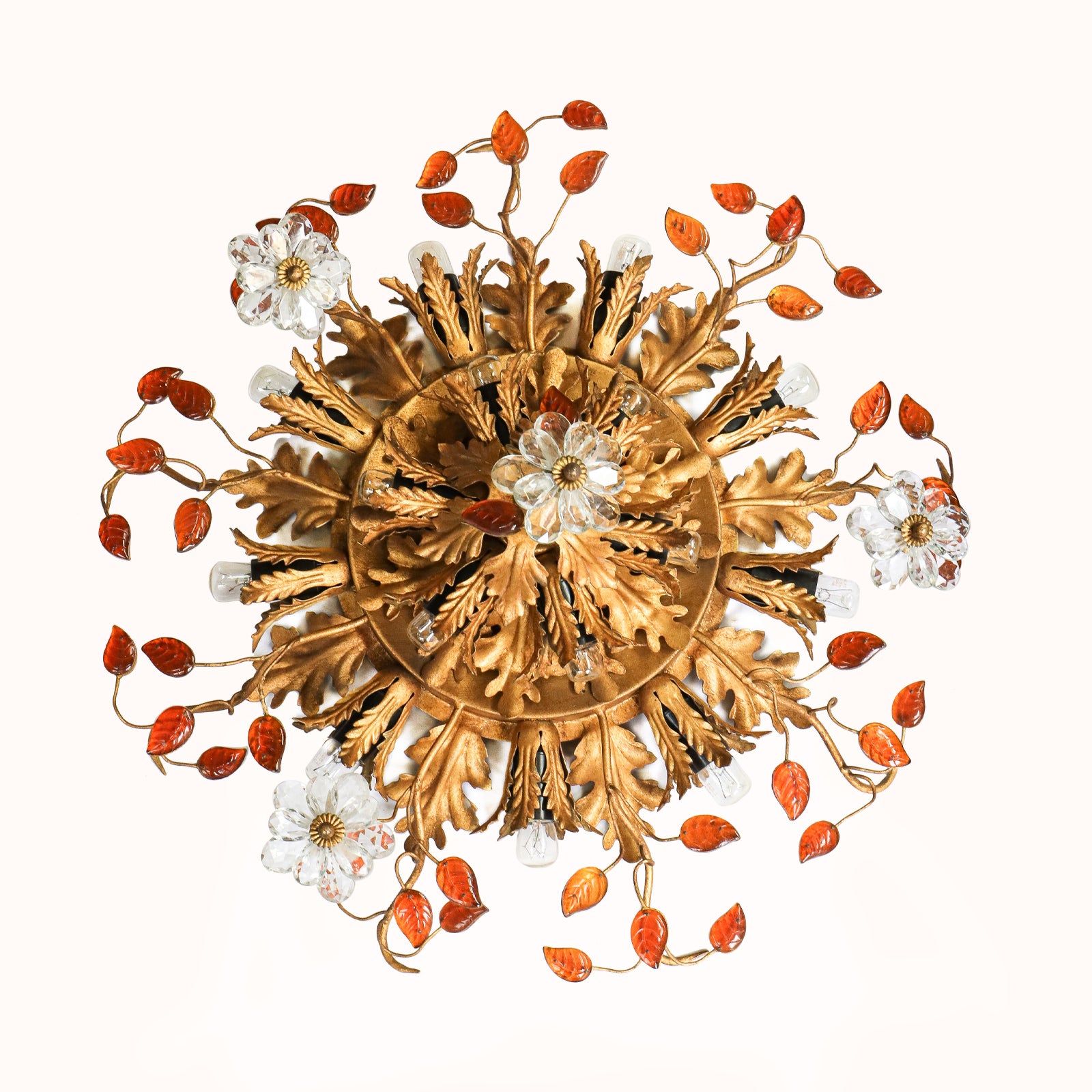 Flush Mount Maison Baguès Crystal & Gilt Iron Ceiling 15 Lights