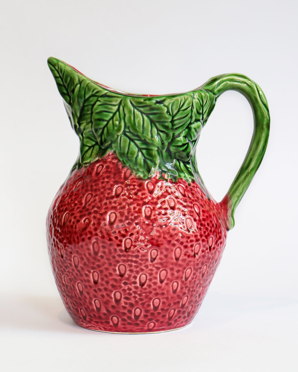 Large Vintage Italian Majolica Ceramic Strawberry-Shaped Pitcher or Jug