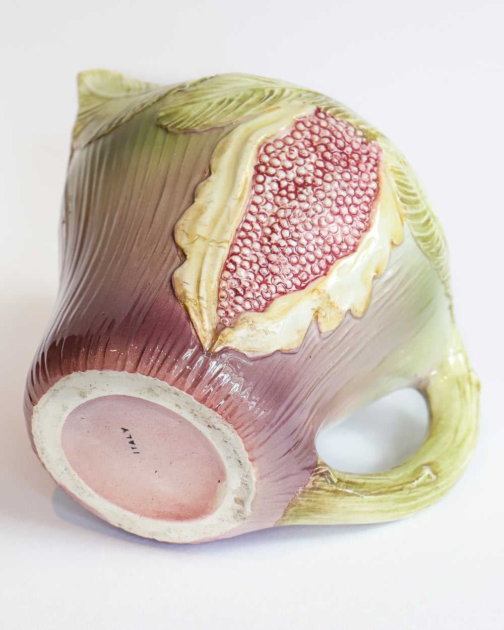 Bottom view of a rare Vintage Italian Majolica Ceramic Fig-Shaped Pitcher or Jug