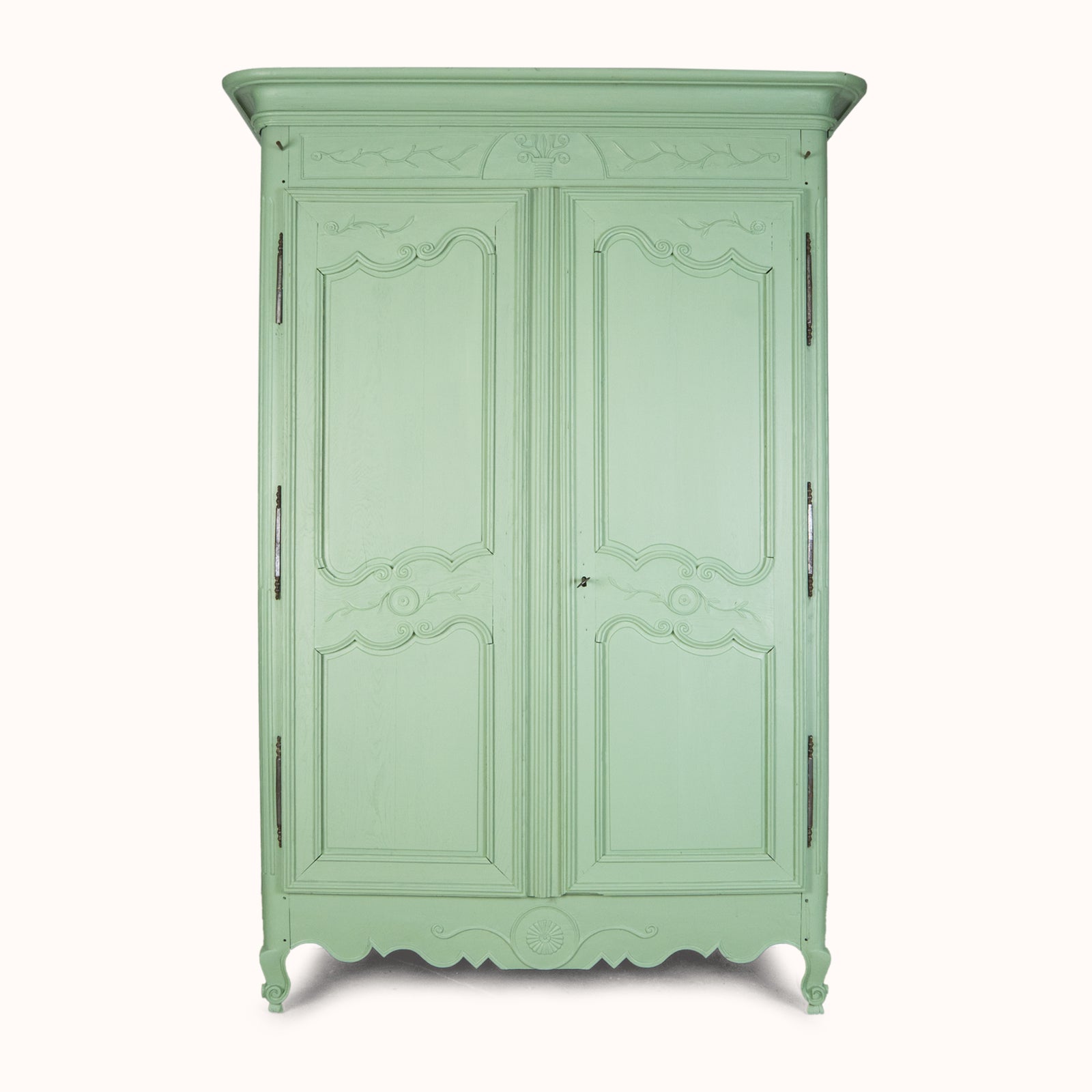 Soft Green French Antique Marriage Armoire