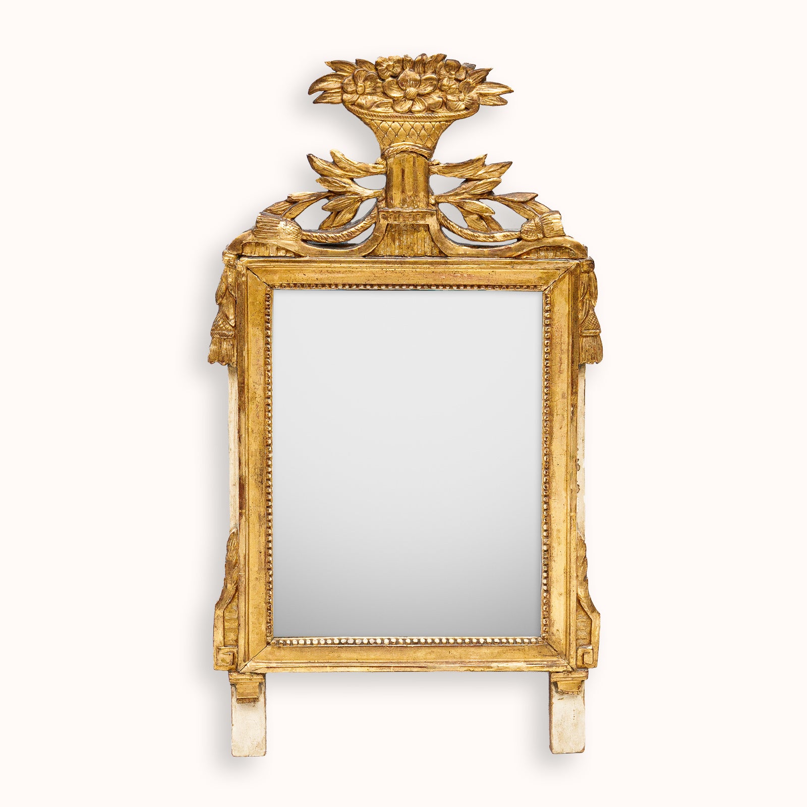 Decorative antique French gold-framed marriage or wedding mirror with intricate design available at Wildschut Antiques