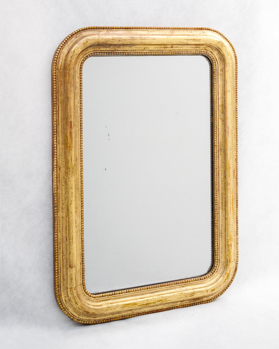 Antique 19th C French Giltwood Mirror with Double Pearl Rim