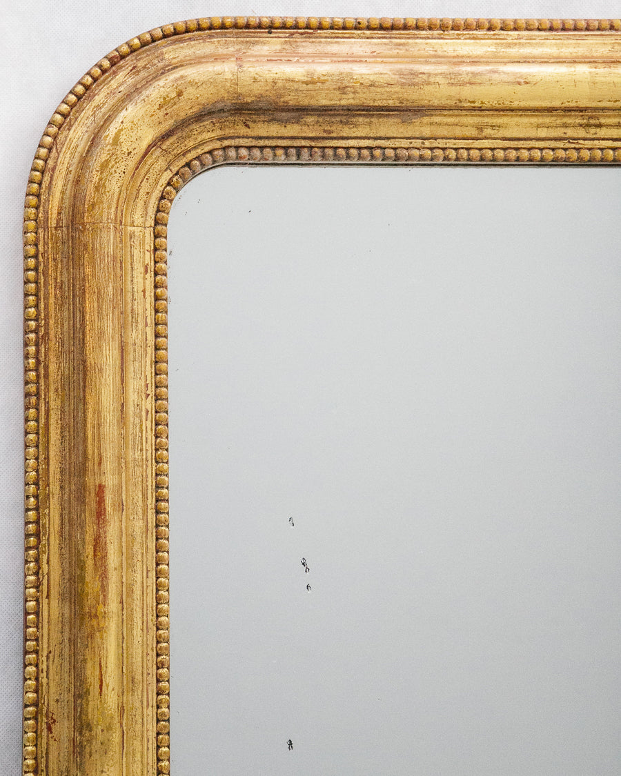 Antique 19th C French Giltwood Mirror with Double Pearl Rim