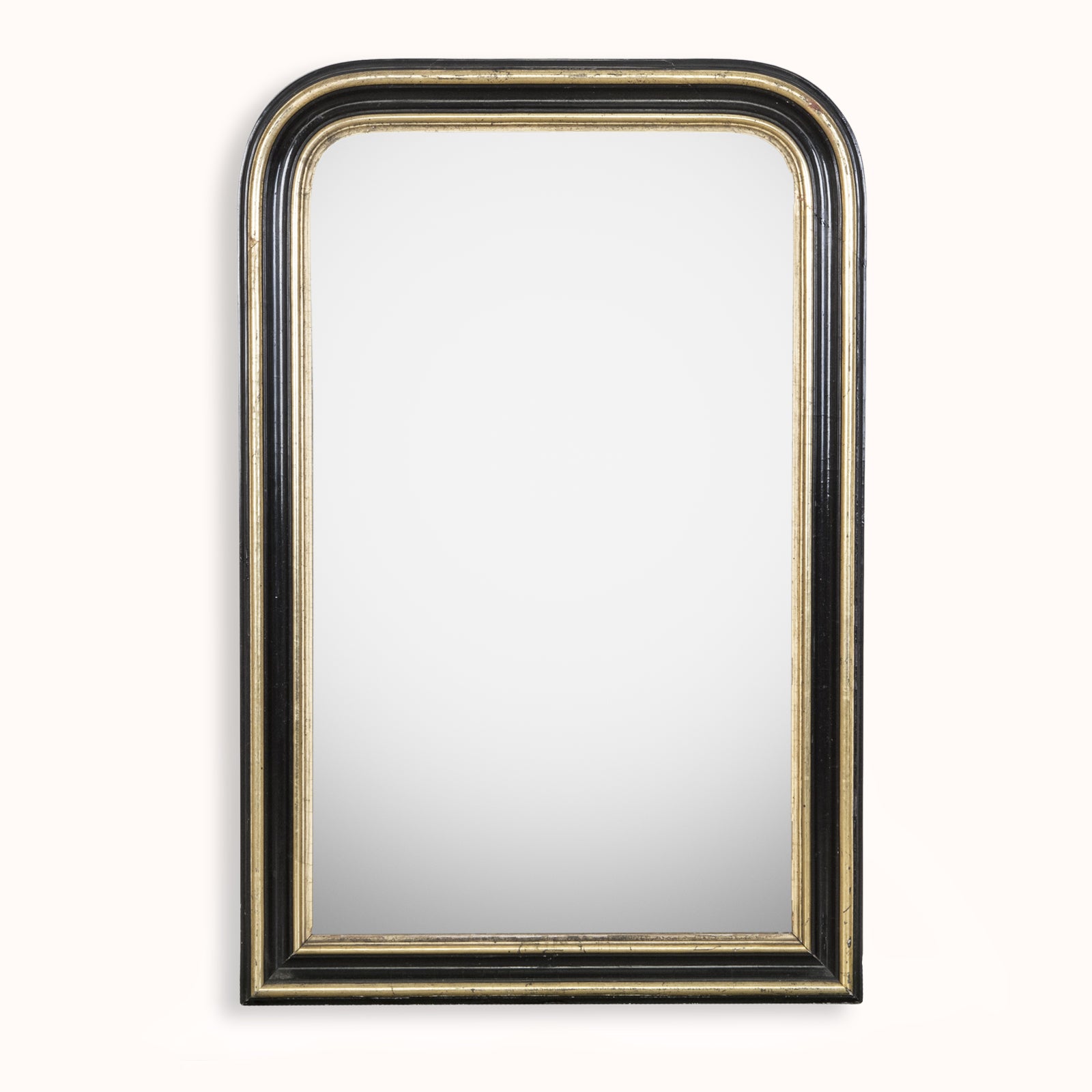 19th C Foxed Black and Gold Napoleon III Mirror