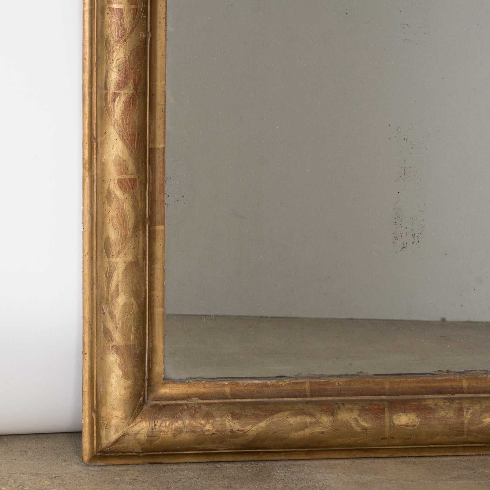 Narrow 19th C Louis Philippe Mirror with Flowers