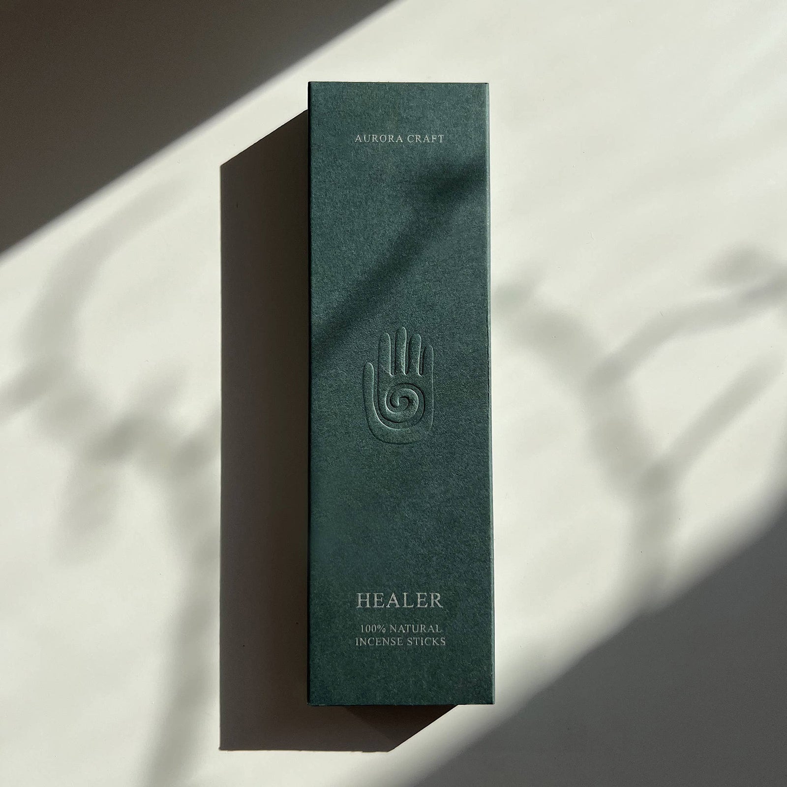 Aurora Craft Healer incense sticks dark green packaging on a light background, available via Wildschut Antiques Homeware