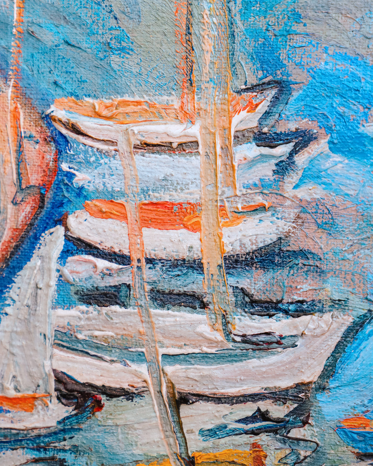 Mid Century French Oil Painting of Port de Sanary Sur Mer by P. Bugard