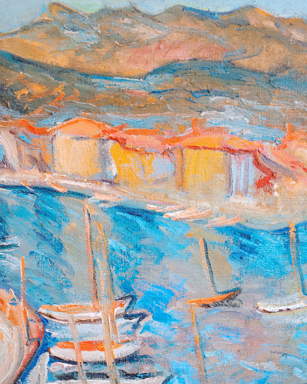 Mid Century French Oil Painting of Port de Sanary Sur Mer by P. Bugard
