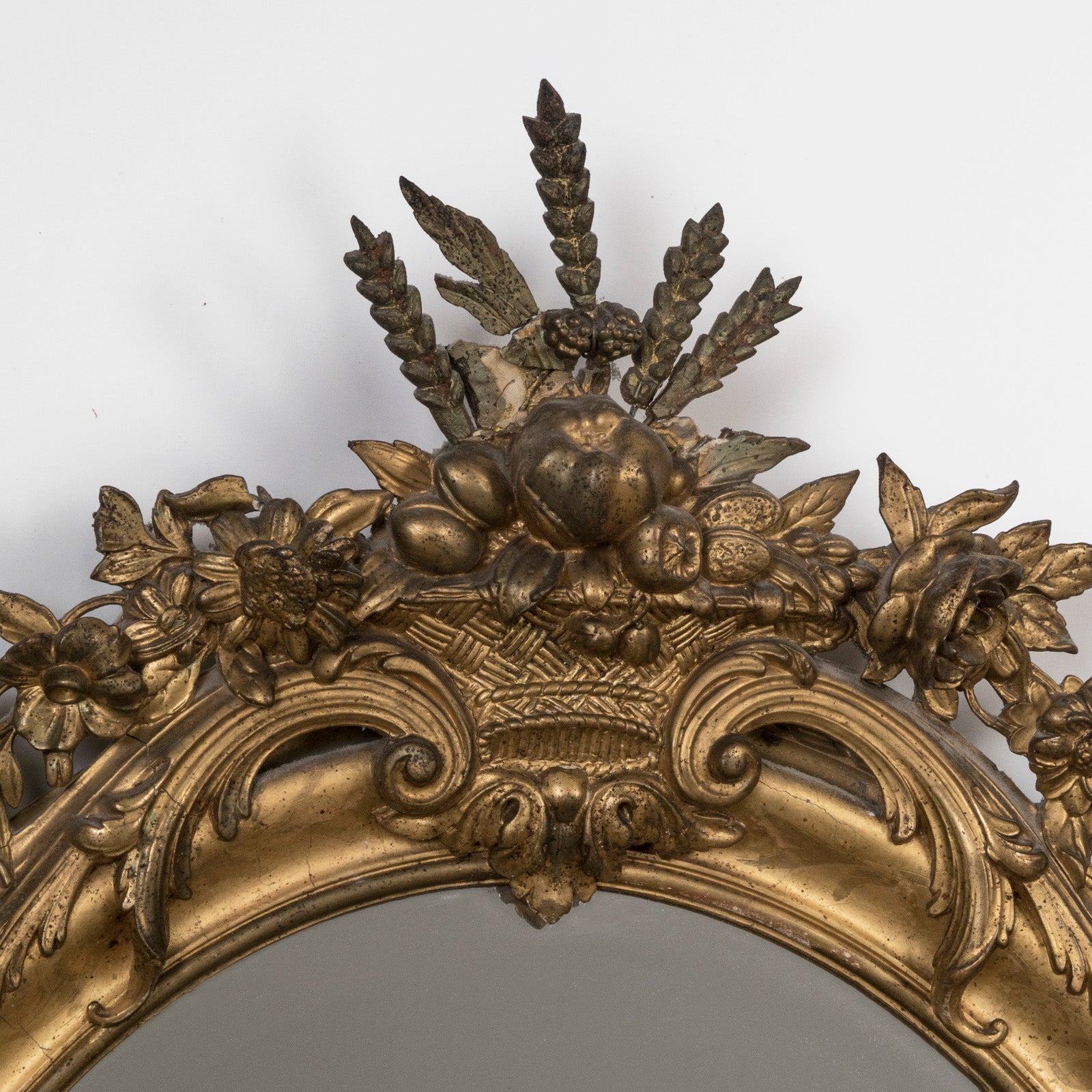 19th C French Oval Gold Leaf Mirror with Crest 