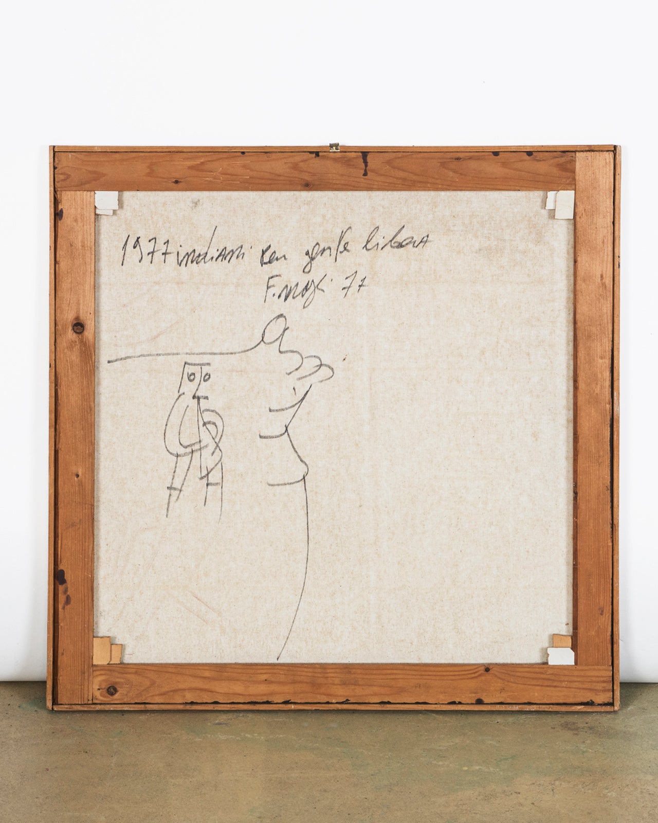 Framed painting signed on the back by F. Magli, dated 1977, Indiani.
