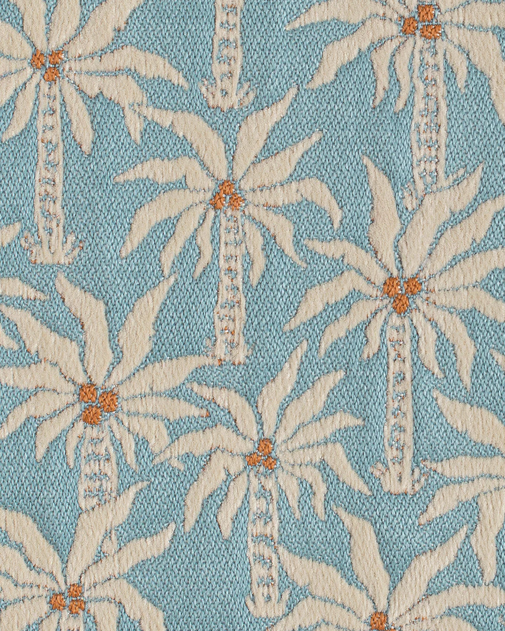 A fabric in light blue with a Palm tree pattern by Palais