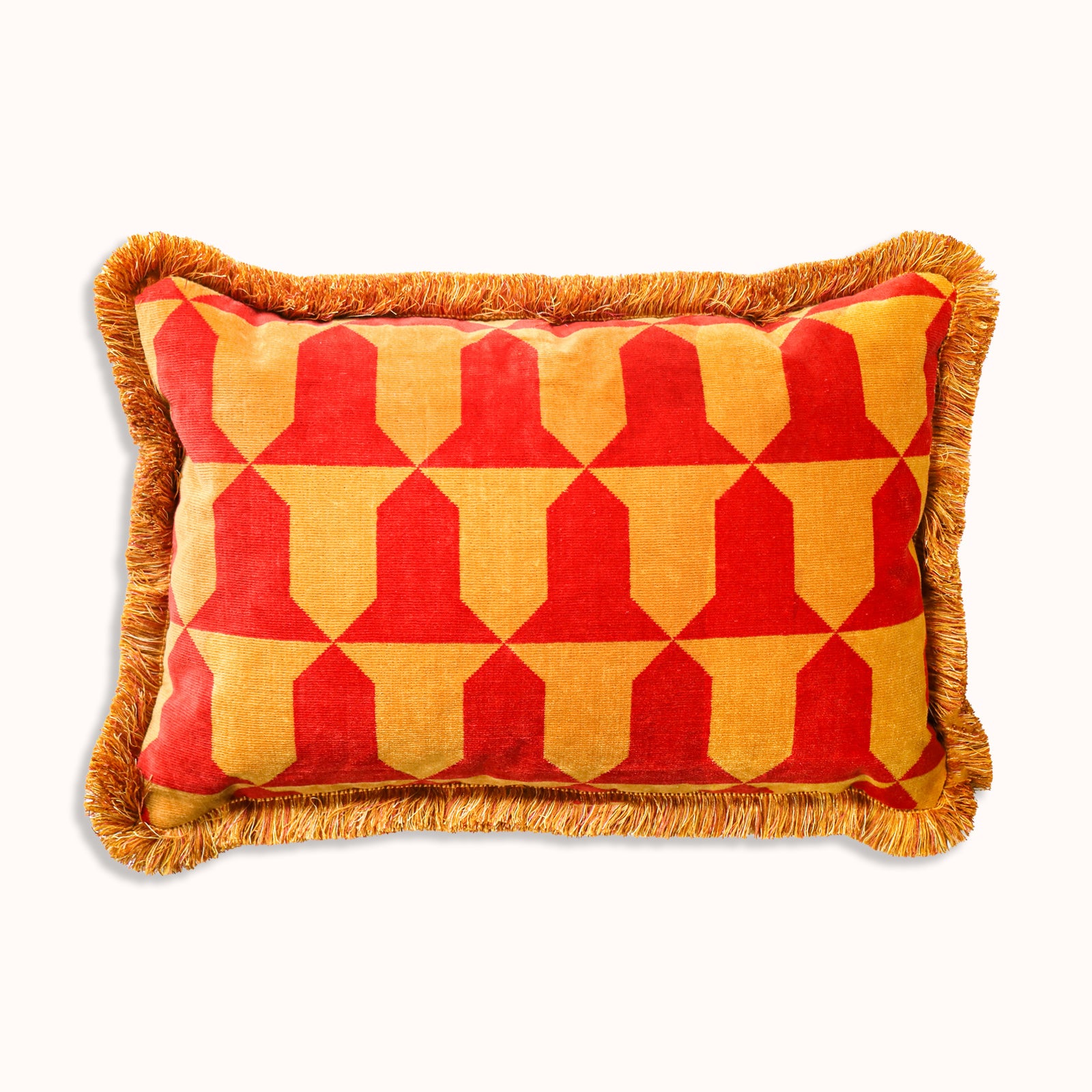 Hand Made Pierre Frey “Comoglio” Pillow with Ochre Fringe Detailing