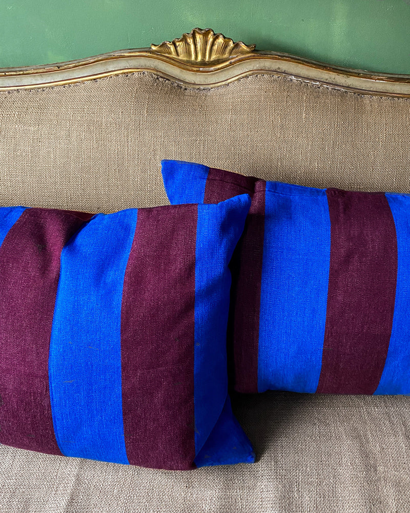 Heritage Weave Large Striped Pillow | Cobalt Blue & Plum