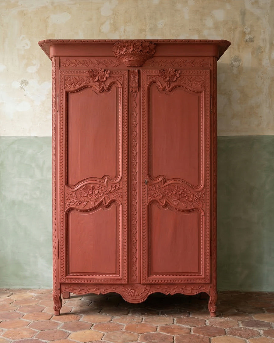 vintage wardrobe dresser 19th C Antique French Marriage Armoire Rhubarb Red