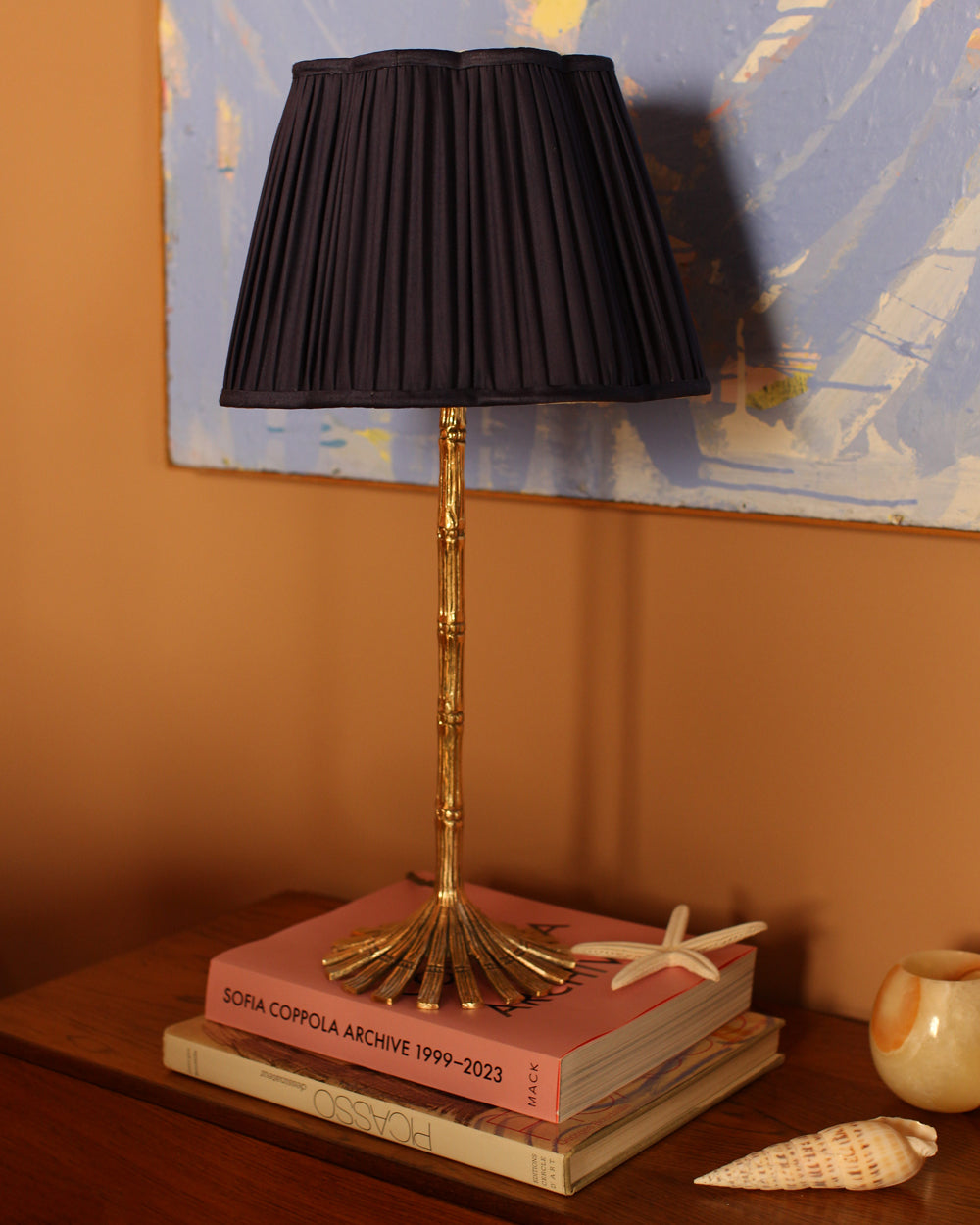 Silk Blend Scalloped Lampshade in Night Blue