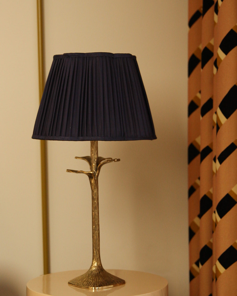 Silk Blend Scalloped Lampshade in Night Blue