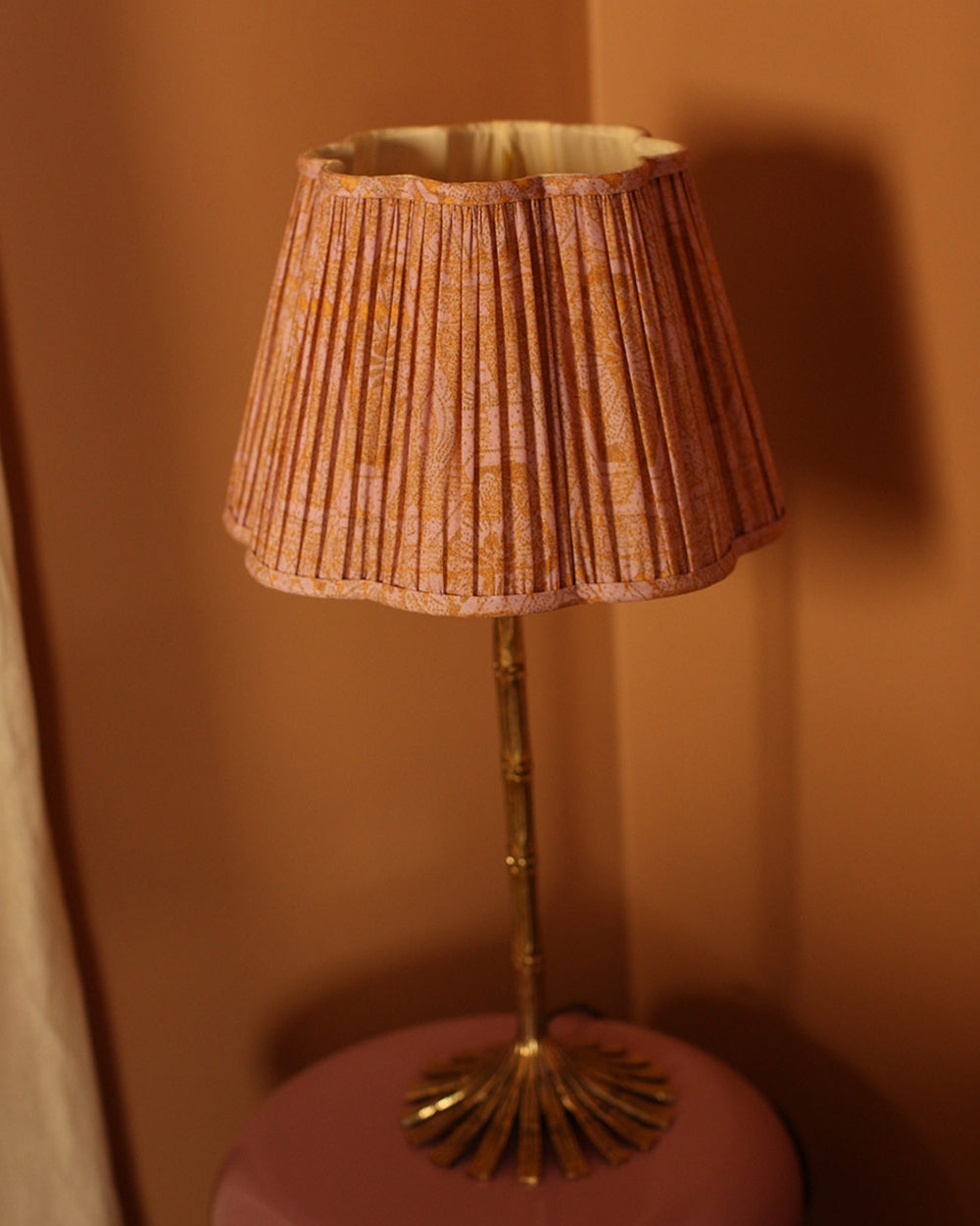 Silk Blend Scalloped Lampshade in Paisley Pink