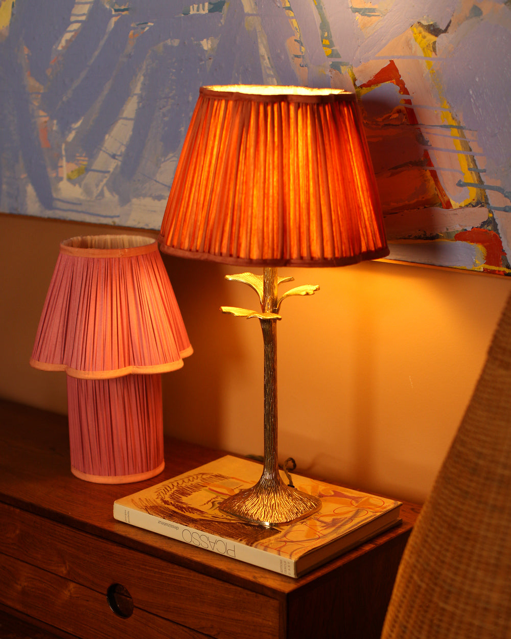 Silk Blend Scalloped Lampshade in Rust Red