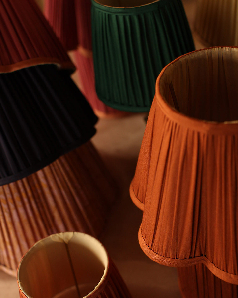 Silk Blend Scalloped Lampshade in Rust Red