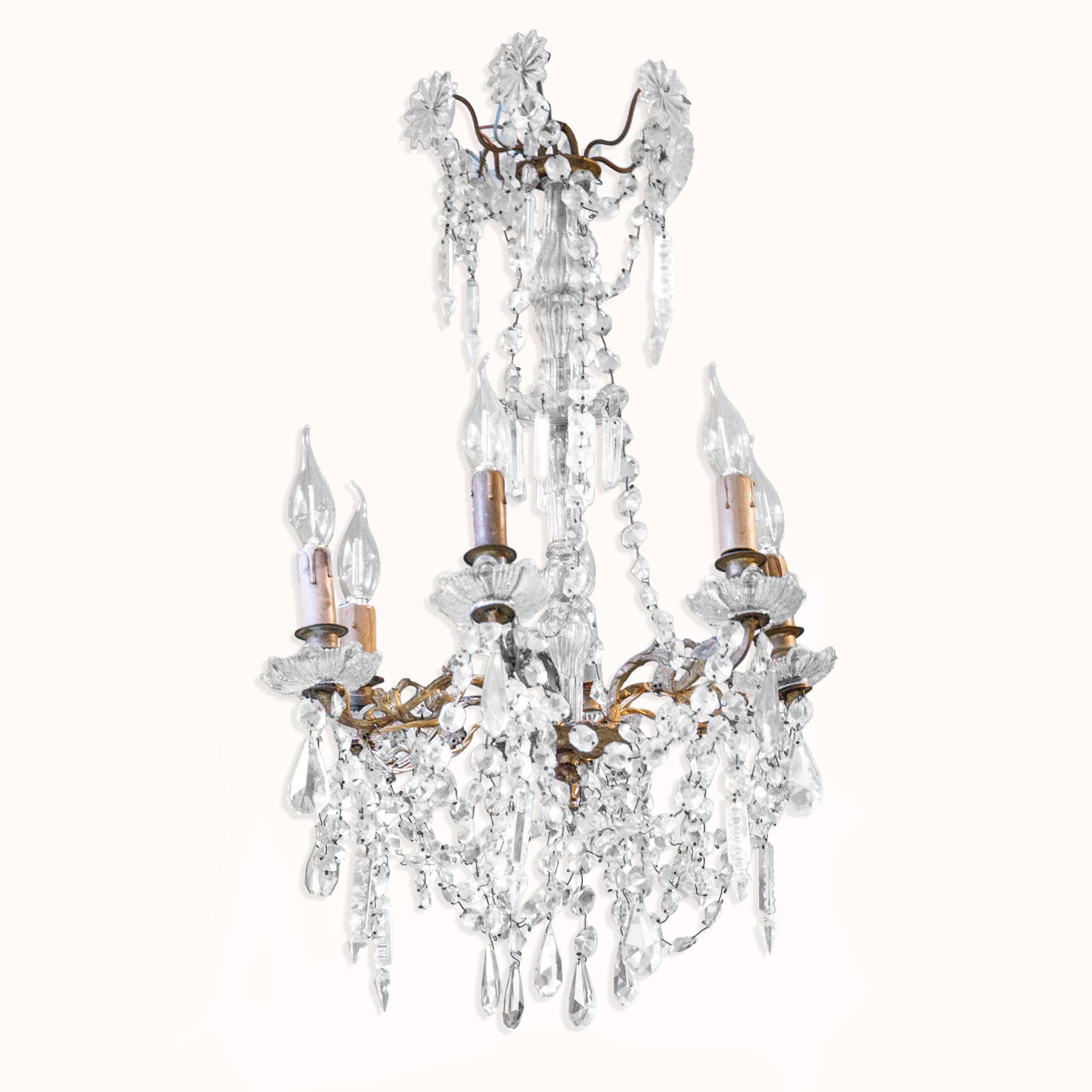 Elegant Small French 6-Lights Crystal Chandelier