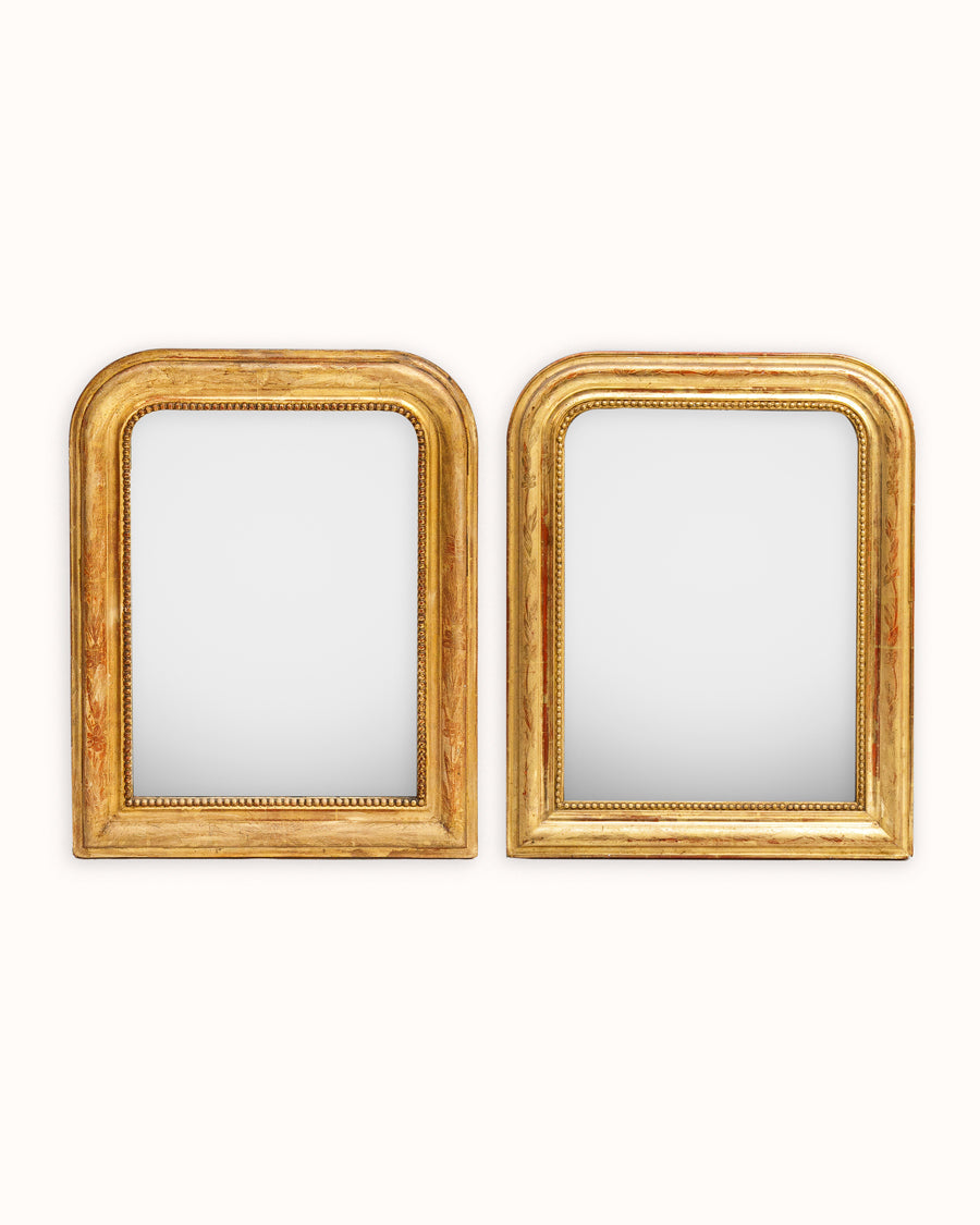 Set of Two 19th C Petite French Gilt Rouge Louis Philippe Mirrors