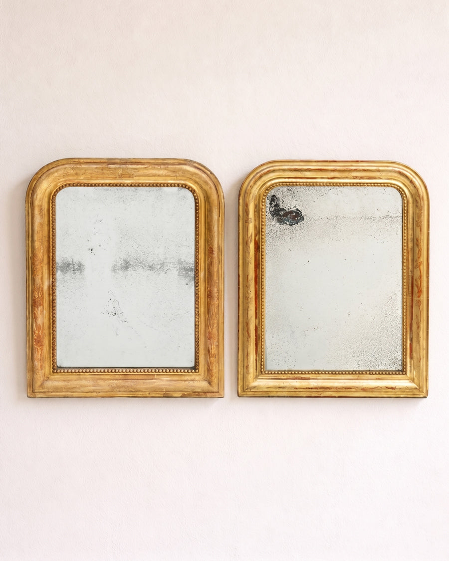 Set of Two 19th C Petite French Gilt Rouge Louis Philippe Mirrors