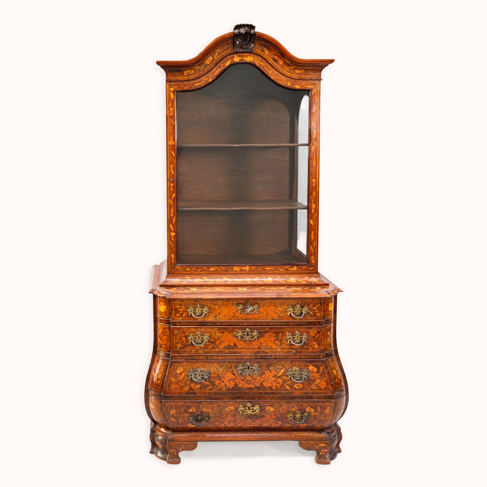 Small Antique Dutch Floral Marquetry Vitrine Cupboard