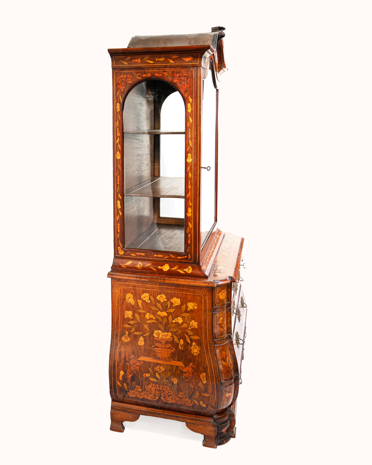 Small Antique Dutch Floral Marquetry Vitrine Cupboard