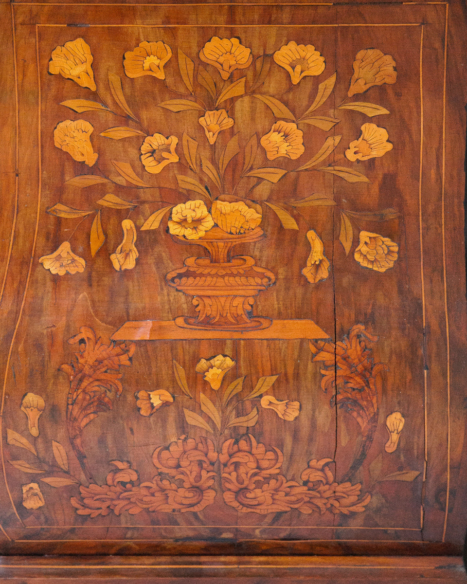 Small Antique Dutch Floral Marquetry Vitrine Cupboard