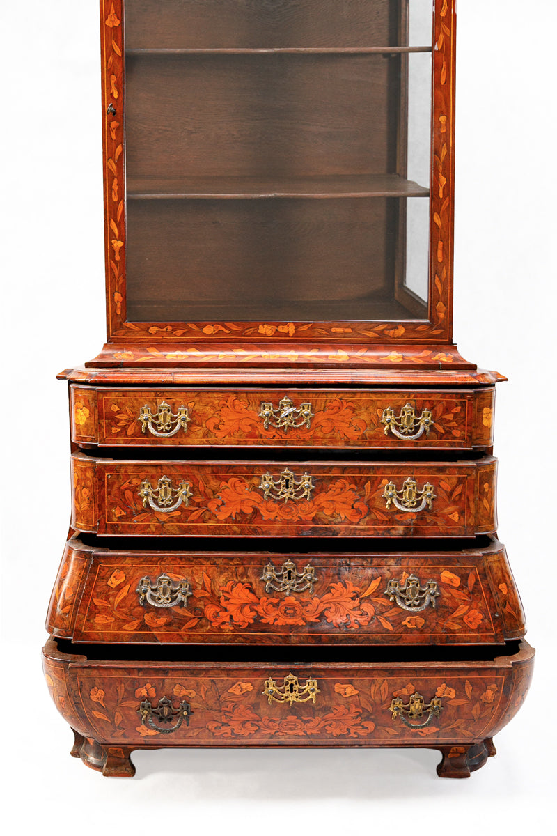 Small Antique Dutch Floral Marquetry Vitrine Cupboard