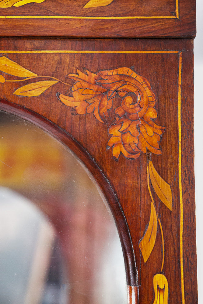 Small Antique Dutch Floral Marquetry Vitrine Cupboard